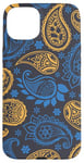 iPhone 15 Plus Blue Yellow Paisley Boho Bandana Floral Aesthetic Groovy Case