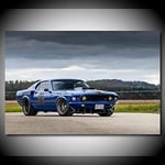 FREPEG Affiche ImagePeinture Fords1969 Mustang Mach 1 Bleu Métallique Voiture Affiches Moderne Mur Art HD Imprime Salon Décor 60x80 cm sans Cadre