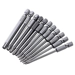 Lot de 11 embouts de tournevis Torx longs, 1/4" magnétiques à tête étoile T6-T40, tige hexagonale, embouts électriques, 75 mm de long