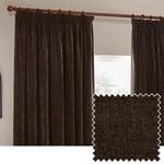 Yard Heavy Chenille Velvet Pencil Pleat Curtains - 2 Panels - Width x Drop - 229 x 229cm (90 x 90) - Brown