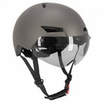 Casque velo-trottinette adulte urbain-city cp03 gris eclairage integre et visier