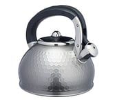 Lovello Whistling Kettle for Gas and Other Hob Types, Heat Resistant Handle, Stainless Steel, 2.5L Capacity, Grey