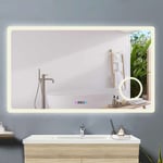 Acezanble miroir salle de bain 140x80cm + 3couleurs LED réglables + anti-buée + Miroir grossissant + Horloge numérique