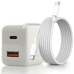 Snabb väggladdare 20W – USB-C PD & USB-A med USB-C till USB-C kabel (1m) 1x Laddare, 1x 1m USB-C