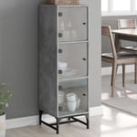 Buffet，Meuble de Rangement，Bahut pour Salon, Salle à Manger, Cuisine avec portes en verre gris béton 35x37x120 cm CFW603963