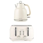 Salter Retro Kettle & Toaster Set – 1.7L Fast Boil Kettle with Removable Limescale Filter, 4-Slice Wide Slot Toaster, Thick Bread, High Lift Eject, Blue Indicator Lights, 3kW/1630W, Cream, COMBO-9352