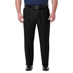 Haggar Men's Premium Comfort Classic Fit Pleat Front Pant Reg. and Big & Tall Sizes Dress, Black Bt, 44W x 32L