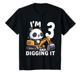 Youth I'm 3 And Digging It 3 Year Boy 3rd Birthday Panda Excavator T-Shirt