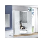 Armoire 2 portes + 2 portes miroir Blanc brillant - ladabi - l 182 x l 63 x h 210 cm