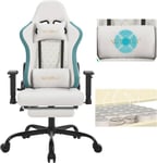 WOLTU Chaise Gaming, Fauteuil Gamer, Coussin à Ressorts, Soutien Lombaire Massant, Tissu Technique, Blanc W0ATT0610