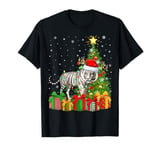 Tiger Xmas Tree Lighting Santa Hat White Tiger Christmas T-Shirt