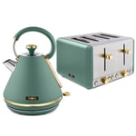 Tower Cavaletto Pyramid Kettle and 4 Slice Toaster Set Jade