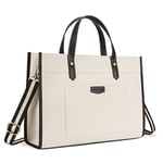 Missnine Sac Cabas Femme pour Ordinateur Portable 15,6 pouces en Toile Grand Sac à Main Élégant pour Cours Travail Université Voyage(Noir + beige)