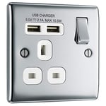 BG Electrical npc21u2w Single Switched Fast Charging Power Socket with USB Charging Ports, 13 A, Polished Chrome, 4.0 cm*3.0 cm*4.0 cm