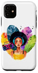 Coque pour iPhone 11 Fille noire, afro, femme de musique, jolie fille