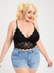 Plus-koon kukkainen pitsi kampasimpukkaviiraus Bralette Frenchy Wireless Alusvaatteet·musta·3XL