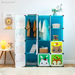 Hofuton Étagère cubes rangement penderie armoire 12 compartiments plastique modulable HxlxP: 147 x 111 x 37 cm, bleu