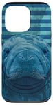 Coque pour iPhone 13 Pro Save The Manatee Crystal River FL Bleu abstrait rayé