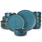 vancasso Vega Reactive Glaze Dinner Set, Blue Dinner Sets for 6 People, 18-Piece Plates and Bowls Set with Dinner Plates, Dessert Plate, Cereal Bowls