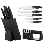 FLORINA Set de Couteaux de Cuisine avec Aiguiseur et Bloc ALLIO I Ensemble de 7 Pièces Incluant Couteau de Chef, Couteau Universel, Couteau à Pain, Couteau à Légumes, Couteau à Viande