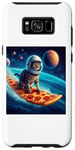 Coque pour Galaxy S8+ Chat surfant sur planche de surf pizza, chat portant un casque de surf