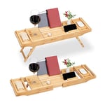 Relaxdays Pont de Baignoire, en Bambou, Extensible (de 75 à 115 cm), Porte-Livres, Support pour Verre, à Pieds, Nature