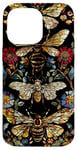 Coque pour iPhone 14 Pro Max Beau motif abeilles et fleurs noires