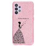 Coque Galaxy A52 et A52S paillettes rose fee papillon personnalisee