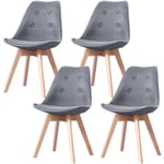 Hobag - Lot de Quatre chaises scandinaves en tissu five Gris foncé - pieds bois