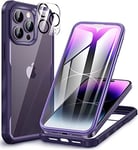 CENHUFO Coque iPhone 14 Pro, avec Protection écran Verre Trempé et Protecteur Caméra [9H HD] 360° Antichoc Housse Téléphone Etui Double Face Case Intégrale Coque pour iPhone 14 Pro -Violet Intense