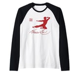 Bruce Lee Kung Fu Kick Red Print Raglan Baseball Tee