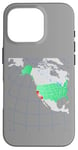 Coque pour iPhone 16 Pro Carte des États-Unis et de l'Amérique du Nord. Rouge surligné Californie