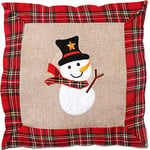 SHATCHI Housses de coussin en toile de jute pour la maison, la chambre à coucher, le bureau, la toile de jute, le coton et le lin imprimé - Renne, bonhomme de neige, rouge-gorge, pudding de Noël, 40 x 40 cm