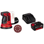 Einhell Ponceuse excentrique TE-RS 18 Li - Solo Power X-Change (Variateur électronique, Système auto-agrippant, Livré avec 1 feuille abrasive) avec Chargeur et Batterie 4,0Ah