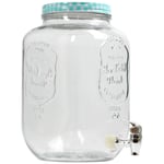 8 Litre Large Barrel Clear Glass Jar Cocktail Beverage Drinks Dispenser Blue