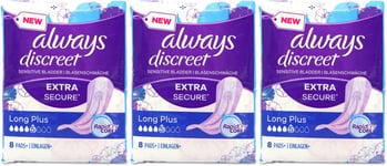 Always Discreet Pads Long Plus 8 Pack X 3