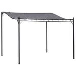 Outsunny Pergola tonnelle de Jardin auvent 3 x 3 m adossable métal Gris Polyester imperméabilisé Anti-UV Gris