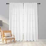 Melodieux 2 Panel Faux Linen Voile Net Curtains Semi Sheer Rod Pocket Drapes for Bedroom, Living Room, Window - White, 55 x 89 inch drop (140 x 225cm)