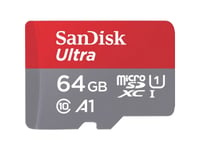 Sandisk Ultra - Flash-Minneskort (Microsdxc Till Sd-Adapter Inkluderad) - 64 Gb - A1 / Uhs Class 1 / Class10 - Mikrosdxc Uhs-I