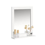 SoBuy Miroir Mural, Meuble Rangement Salle de Bain, Miroir Carré avec 1 étagère Plateau, pour Salle de Bain, Entrée, Chambre, Blanc, L40xP10xH49cm, FRG129-W