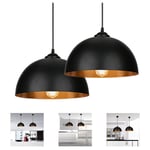 2er Suspension abat-jour Industrielle Rétro Lustre Abat-Jour Noir Lampe de Plafond Luminaire pour Salon Cuisine E27 - Tolletour