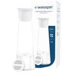 Wessper Carafe Filtrante en Verre, 1 LItre, Carafe à eau avec Cartouche Filtrante Actitex Disc, Carafe eau en Verre avec Couvercle pour l'eau et les Boissons Froides, Sans BPA