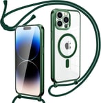 Collier Magnétique Coque Avec Cordon Pour Iphone 14 Pro Max, Transparent Réglable Étui Chain Chaine Housse De Souple Silicone Antichoc Etui Bandouliere Laniere Pour Iphone 14 Pro Max-Vert