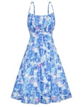 GRACE KARIN Robe Femme A-Ligne sans Manches Dos Nu Robe de Vacances Plage Sexy de Cocktail Motif Floral S Fleurs Bleus sur Blanc