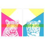 Pack of 2 Neon Tiger and Leopard Vivid Jungle Animal Portrait Bold Geometric Design Unframed Wall Art Living Room Prints Set