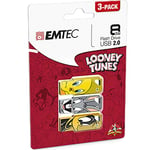 EMTEC, ECMMD8GM752P3LT01, Lot de 3 Clés USB 8 Go Looney Tunes - Design sans capuchon, vitesse de lecture jusqu'à 15MB/s, système d'accroche pratique - Taille: 8 Go, Couleur: Multicolore