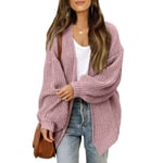 Damtröja höst/vinter ballongärmar Damrock Mode Chunky ullfickor Casual Stickad Cardigan pink M