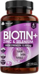 Biotin Hair Growth Vitamins 12,000mcg - Enriched with Zinc & Selenium 6 Months