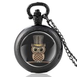 DSHUJC Pocket Watch, Owl Glass Cabochon Quartz Pocket Watch Vintage Men Women Black Pendant Necklace Chain Hours Clock