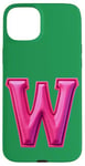 iPhone 15 Plus Pink Letter "W" on a Women Girls Ladies Witches Green Color Case